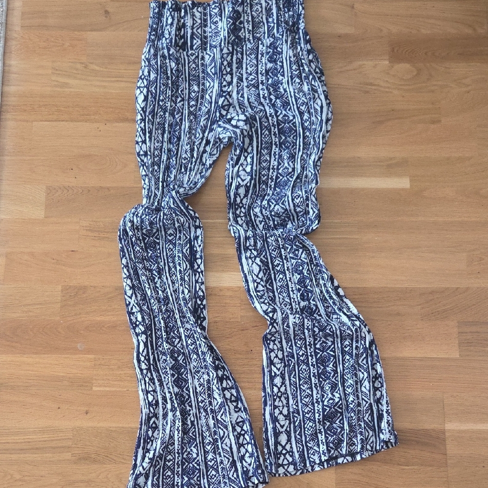 Blue Patterned Flare Pants